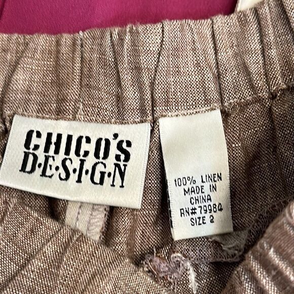 Chico’s Linen Pants Size 2 (12)  Brown Crop Wide Leg - Picture 11 of 14